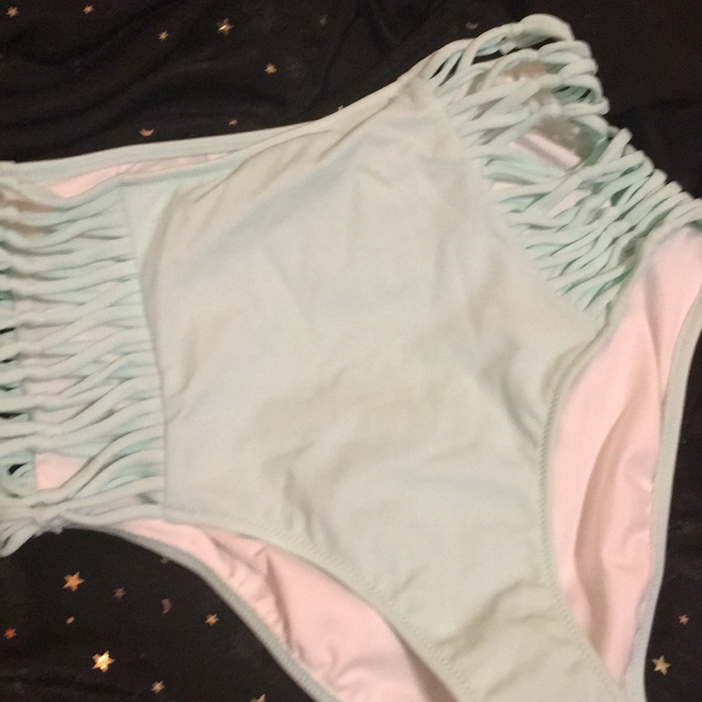 teal high waisted swim bottoms